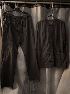 Cherokee Dark Gray Medical Scrub Jacket and Drawstring Pants